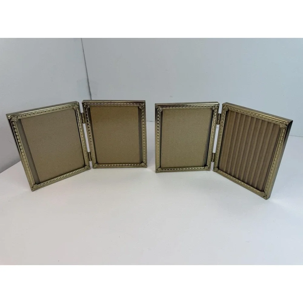Gold Tone Metal Double Picture Frame 3.5x5